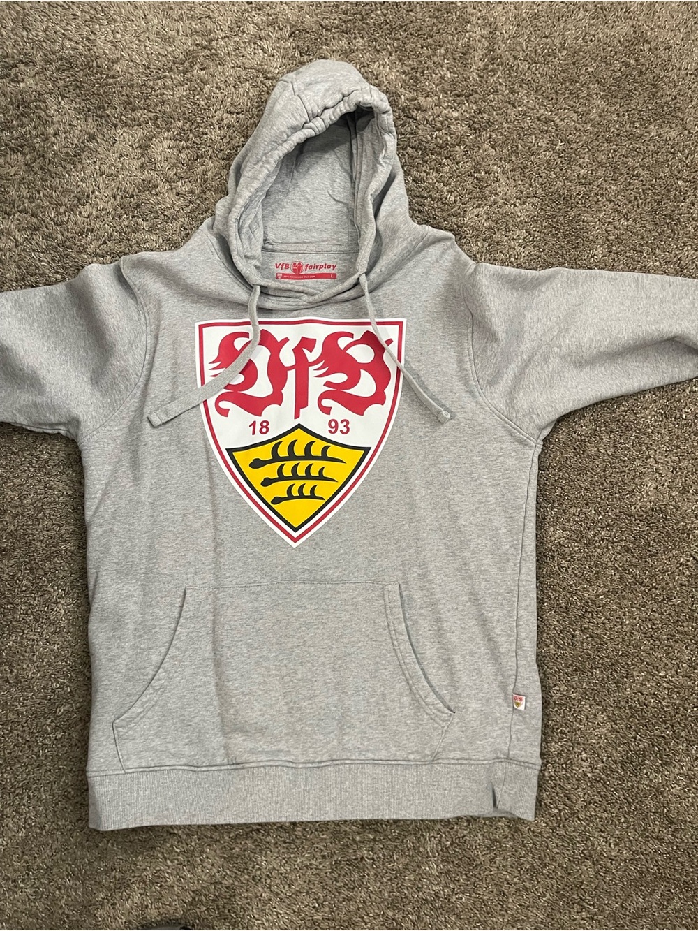 Gray Hooded Sweatshirt with Red & Yellow Crest Logo